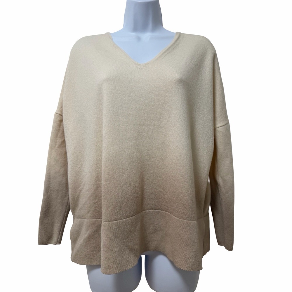 Akris Punto Womens Ombre Wool Dolman Sleeve V Neck Sweater US 8 Cream Luxury